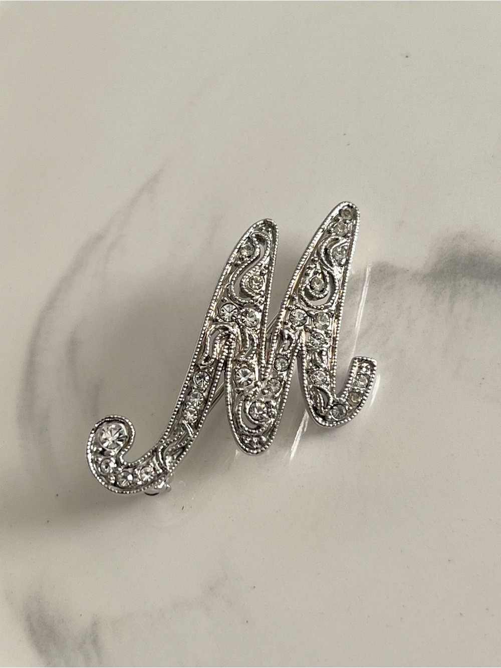 Vintage MONET Rhinestone Letter M Initial Brooch